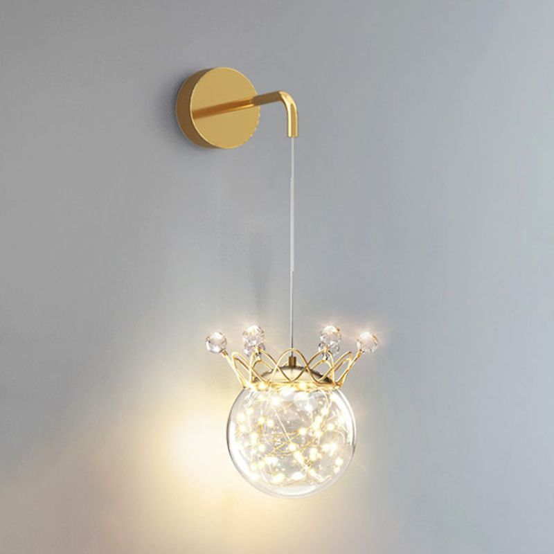 Modern Style Gold Wall Light Crown Shape Wall Sconce with Crystal for Bedroom