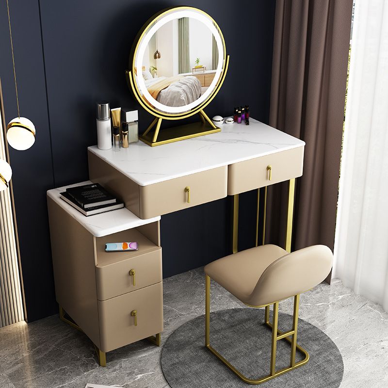 Glam Stone Vanity Table with 4 Storage Drawers 15.74" Wide Makeup Table