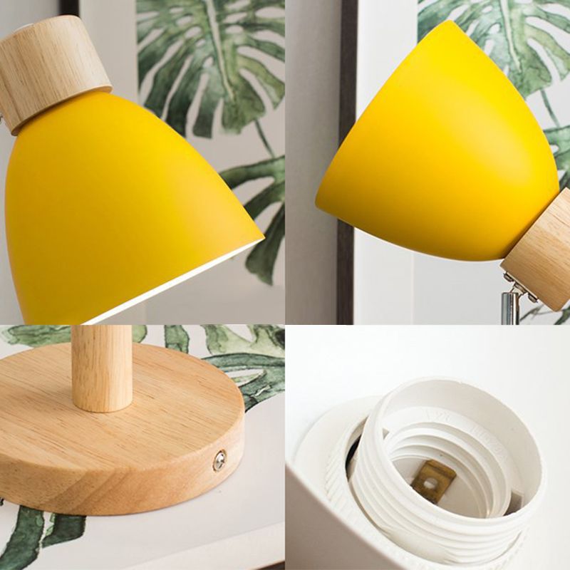 Noordse macaroon-stijl houten wand sconce multi-kleuren optionele klokschaduw wandlamp met verstelbare arm