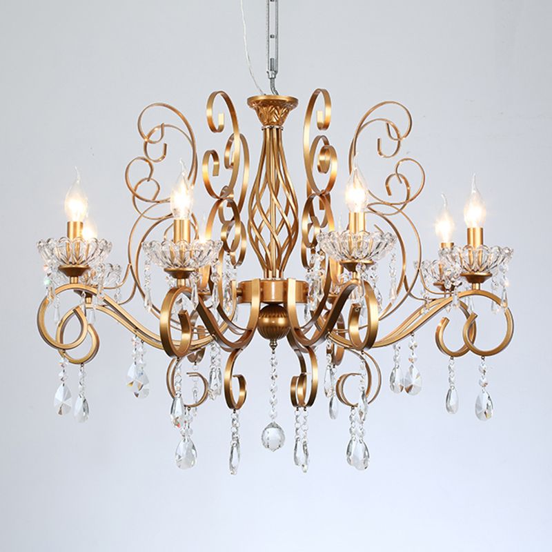 Messing Finish Kerze Kronleuchter Retro Metal Wohnzimmer Anhängerlampe mit Wirbelarm
