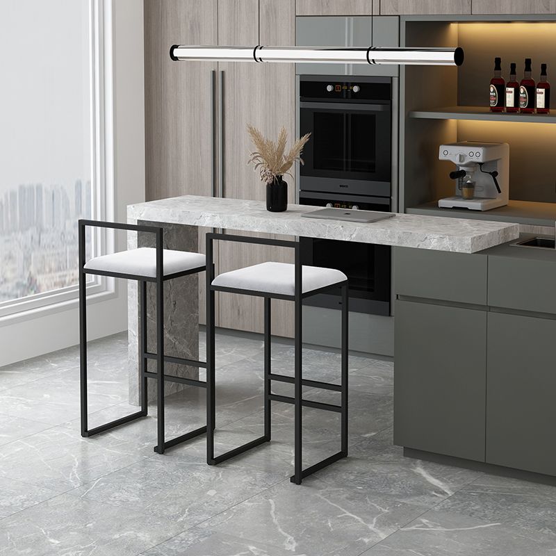 Modern Backrest Armless Counter Stool Iron Cafe Bar Stool with Velvet Cushion and Pedal