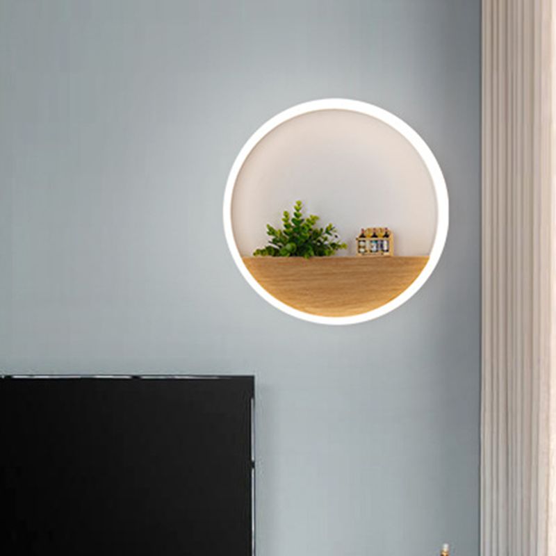 LED Acrylic Sconce Lighting Fixture Simple White Round Living Room Plant Wall Mount Light, 8"/12"/16" Dia