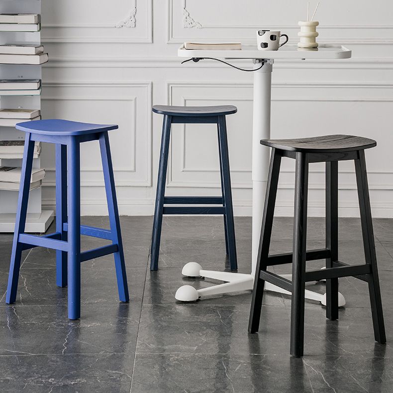 Solid Wood Barstool Contemporary Style Saddle Seat Armless Stool