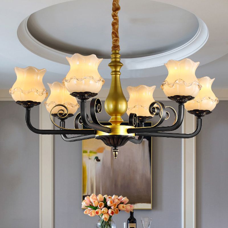 Antique Blossom lampadario illuminazione a 6 teste con soffitto in vetro a 6 teste Luce a sospensione in nero