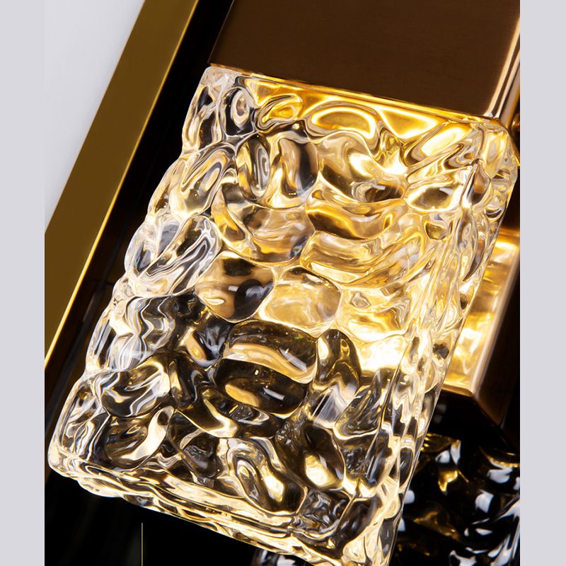 Rectangular Ripple Crystal Indoor Wall Light Postmodern Style Lighting Sconce in Electroplated Gold for Living Room