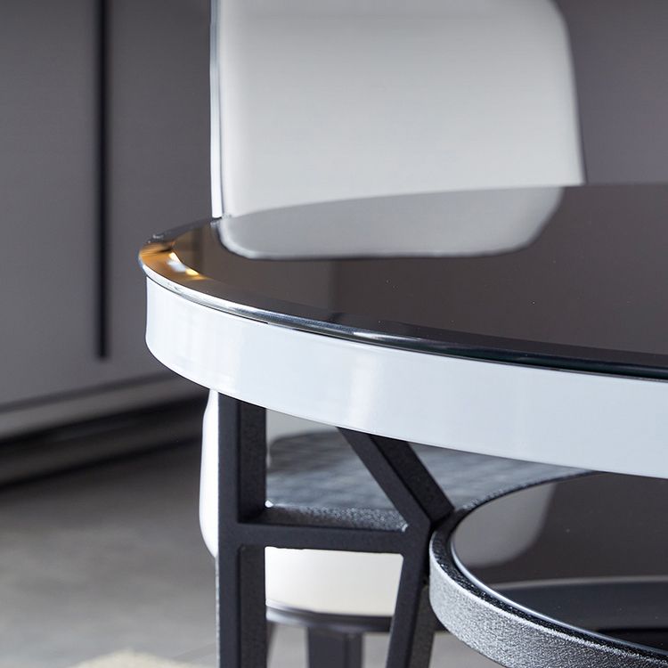 Glass Dining Room Table for 2 Person Round Tabletop with Storage