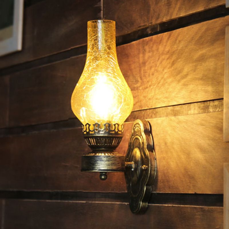 1 kop wandmontage licht antieke kerosine ijzerwandverlichting met glazen schaduw in brons