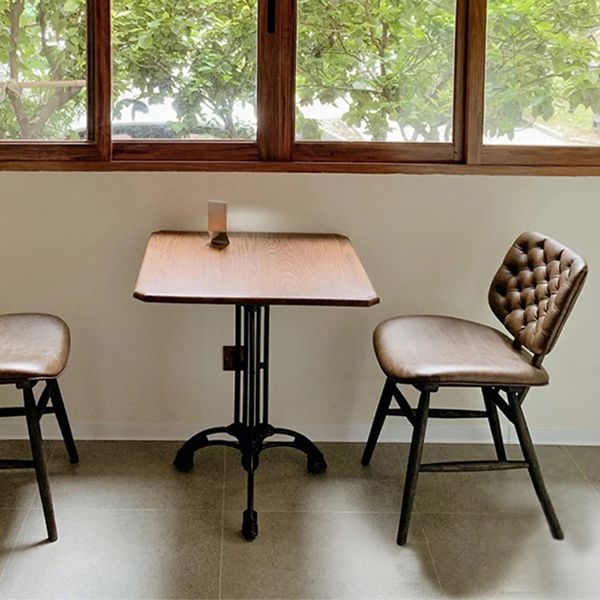 Industrial Kitchen Dining Table Solid Wood Table with Black Metal Pedestal Base