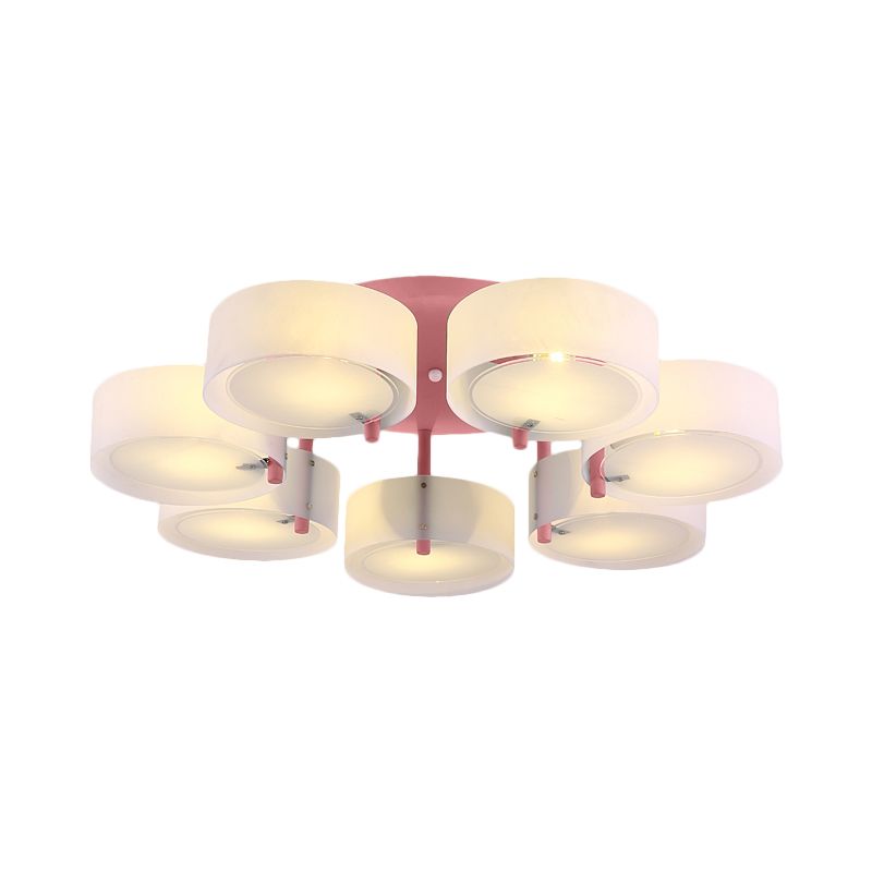 Plafonnier Semi-affleurant à tambour blanc, luminaire de plafond en verre de lait pour Loft Macaron pour salle d'étude
