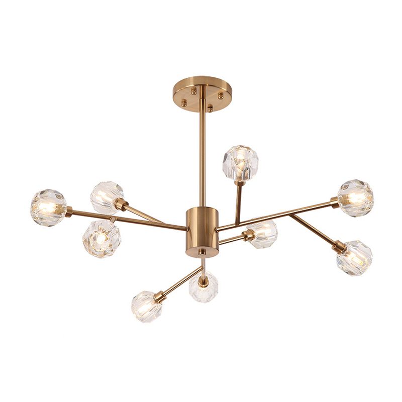 Clear Glass Faceted Chandelier Post Modern 9/12/15 Lights Gold Led Hanging Light with Sputnik Design