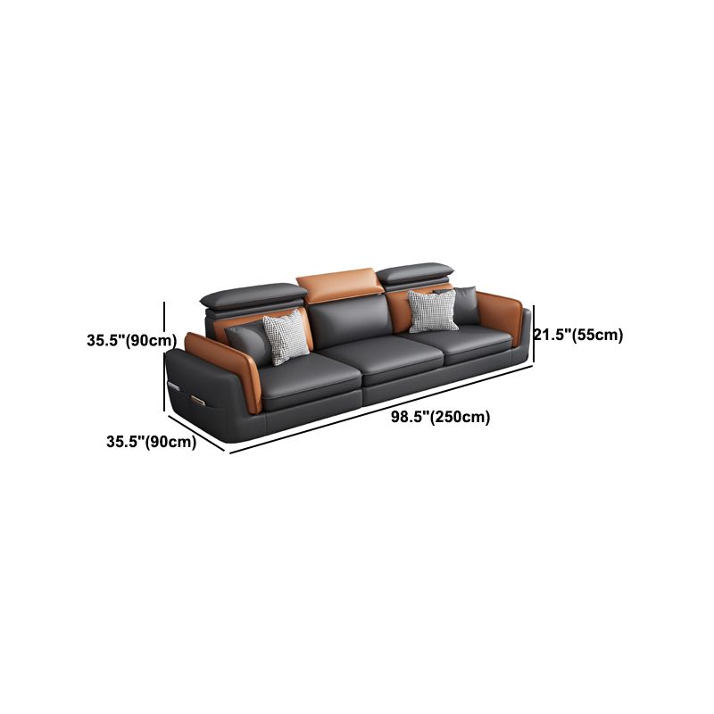Scandinavian Dark Gray Cushion Back Faux Leather Storage Sofa & Chaise