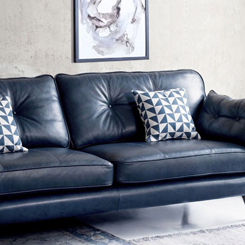 Mid Century Modern Sofa Flare Arm Sofa with Tufted Back in Leather