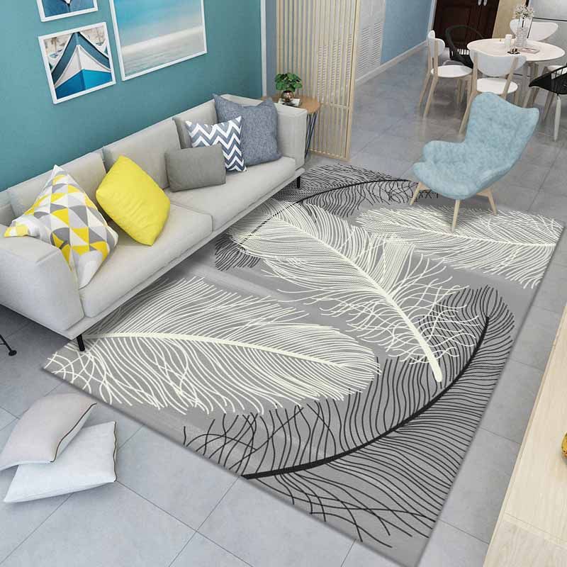 Fancy Feather Pattern Area Carpet Modern Polyester Area Rug Easy Care Washable Rug for Home Decor