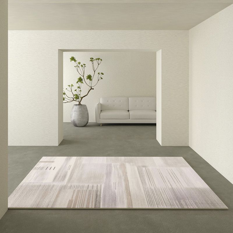 Beige Modern Area Rug Polyester Stripe Pattern Rug Non-Slip Rug for Home Decor