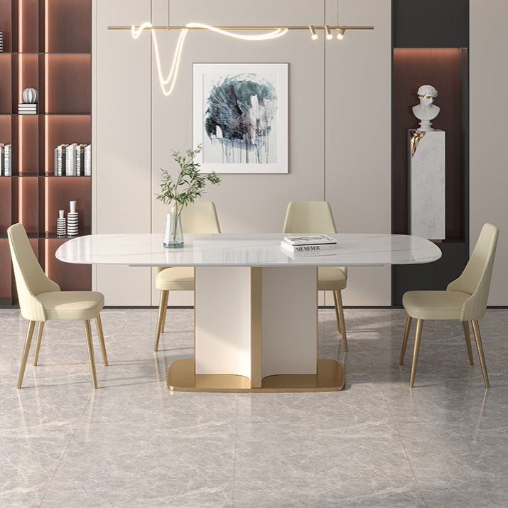 Contemporary Sintered Stone Top Standard Dining Set White Rectangle Shape Dining Set for Kitchen