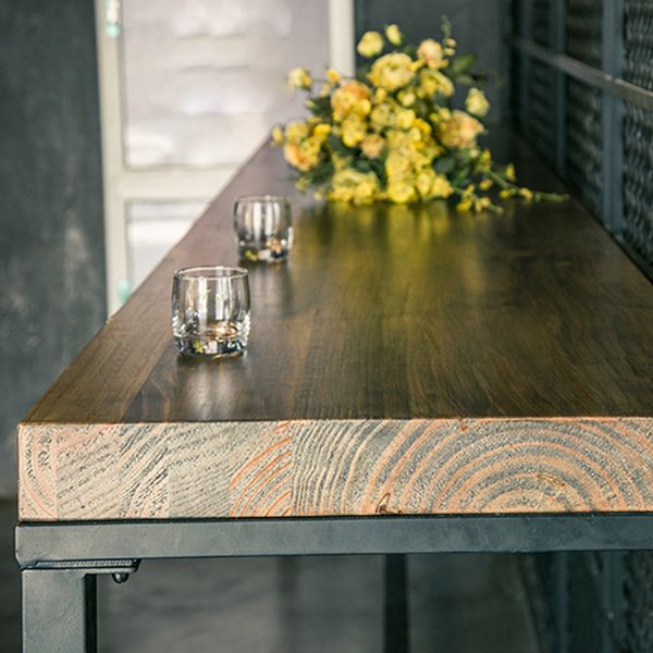 Industrial Bar Table Set 1/6 Pieces Wooden Bar Table and Footrest Bar Stool