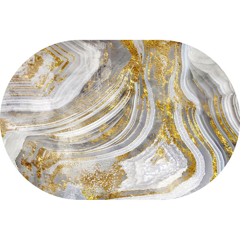 Grey Living Room Area Rug Marble Print Polyester Area Carpet Non-Slip Backing Rug