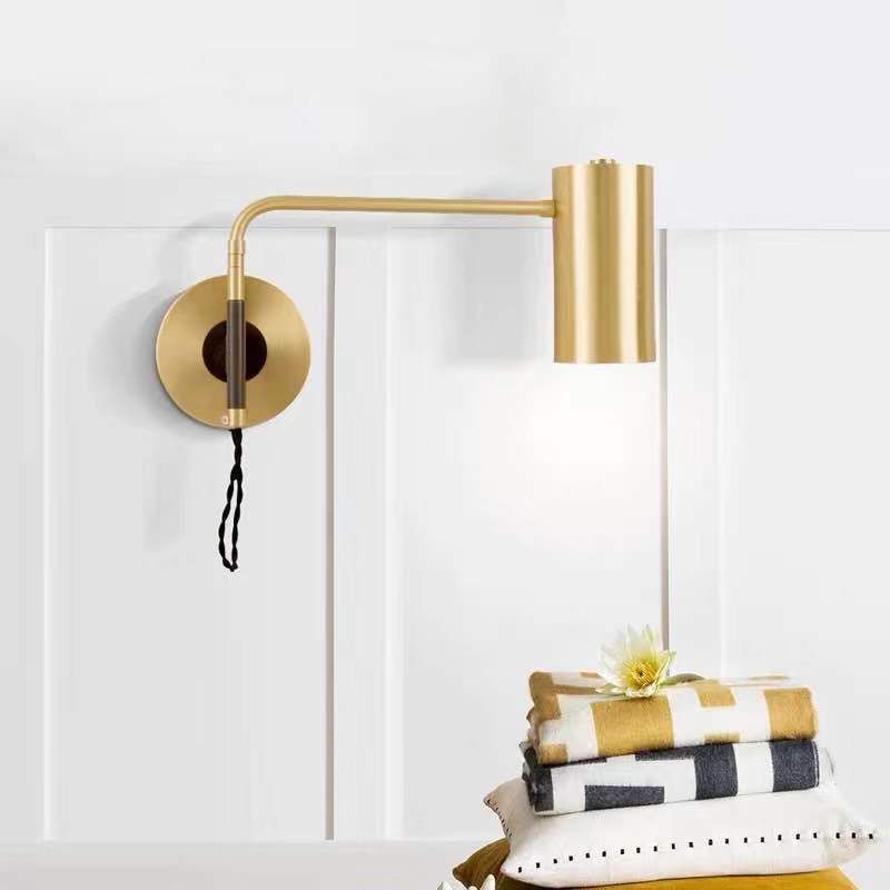 Contemporary 1 Bulb Wall Lighting Black/Brass Cylinder Wall Light Sconce with Metal Shade for Bedroom