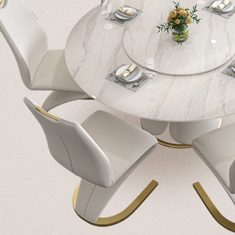 Glossy White Stone Dinette Table with Pedestal Modern Dining Table for Home