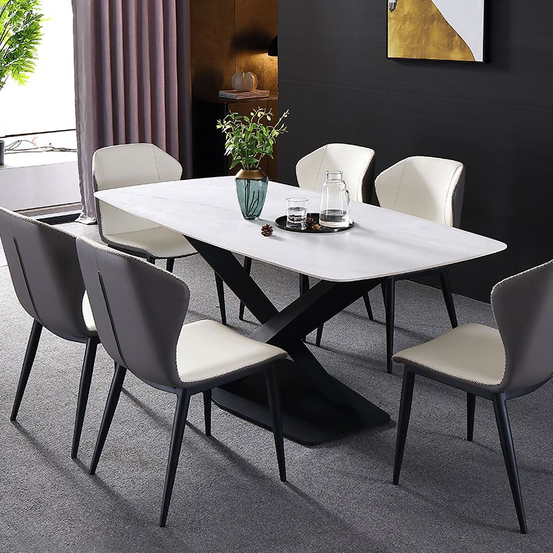Traditional Luxury Rectangle Dining Table Sintered Stone Table with Pedestal Base