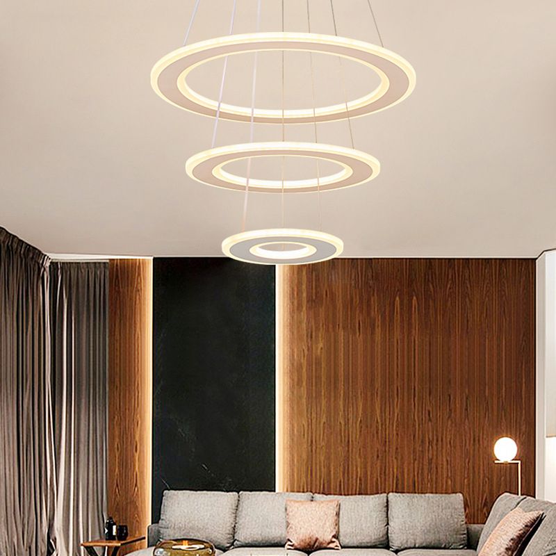 White O Chandelier Pendant Minimalist 3-Light Acrylic LED Ceiling Light for Dinner