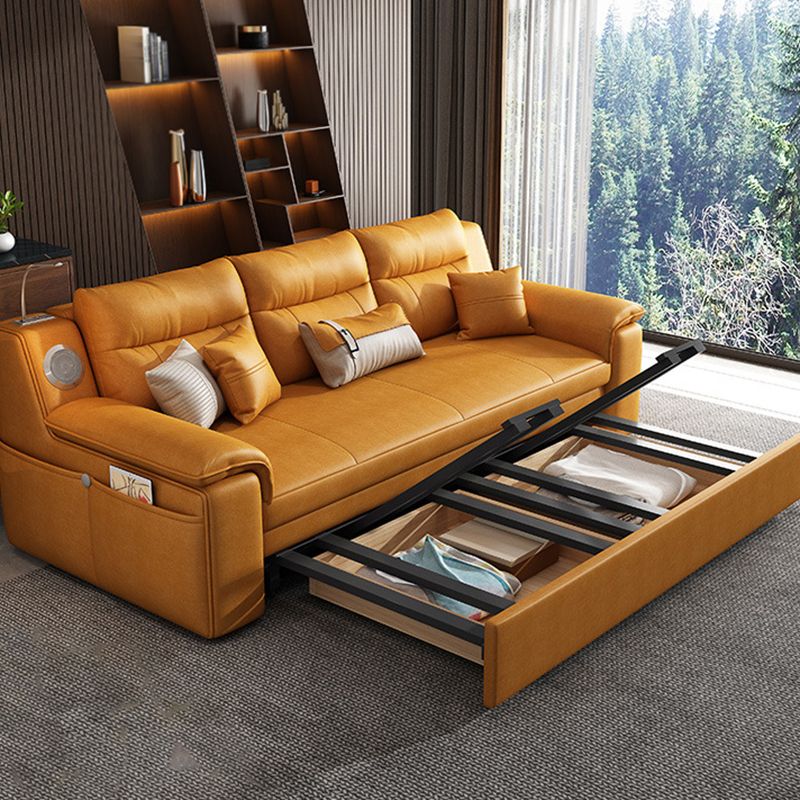 32" Wide Scandinavian Sofa Futon Foldable Orange Sleeper Sofa