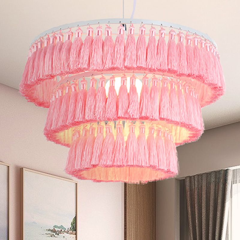 Luz de colgante de estilo moderno con una lámpara de tela de una sola lámpara colgante de techo para niña dormitorio