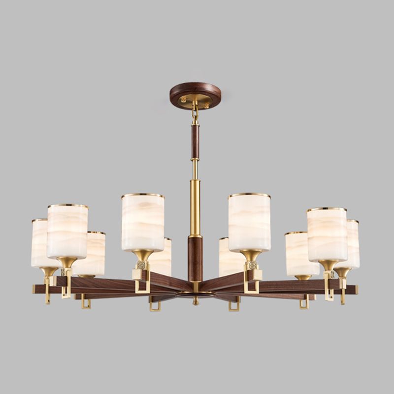 Cylinder Chandelier Light Fixtures Modern Multi-Head Brown Chandelier Pendant Lamp with Glass Shade