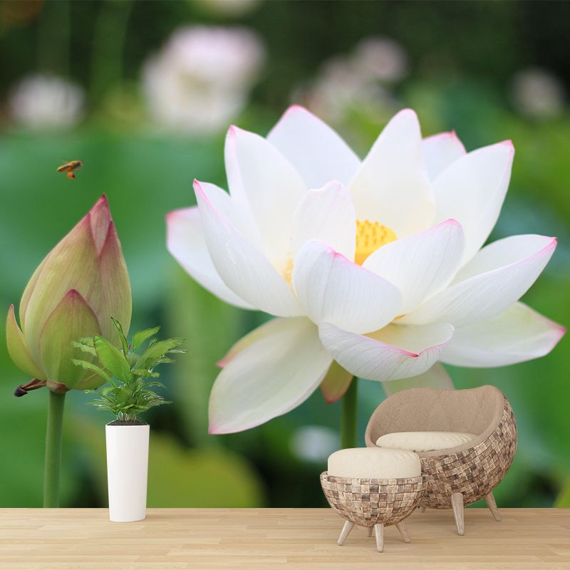Blooming Lotus Mural Moisture Resistant Wallpaper Wall Decor for House Interior