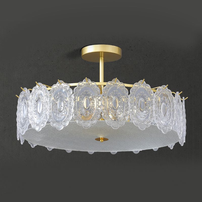 Modern Metal Flush Mount Circle Shape Ceiling Light with Glass Shade for Living Room