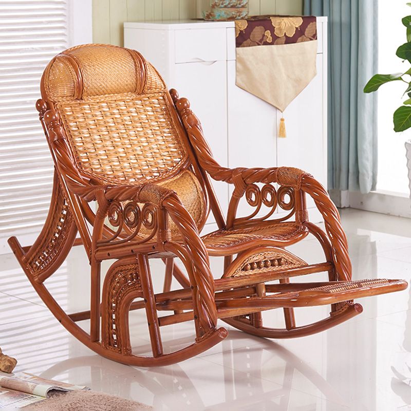 Conventional Rocking Chair Rattan Frame Solid Color Spindle Backrest Indoor Rocking Chair