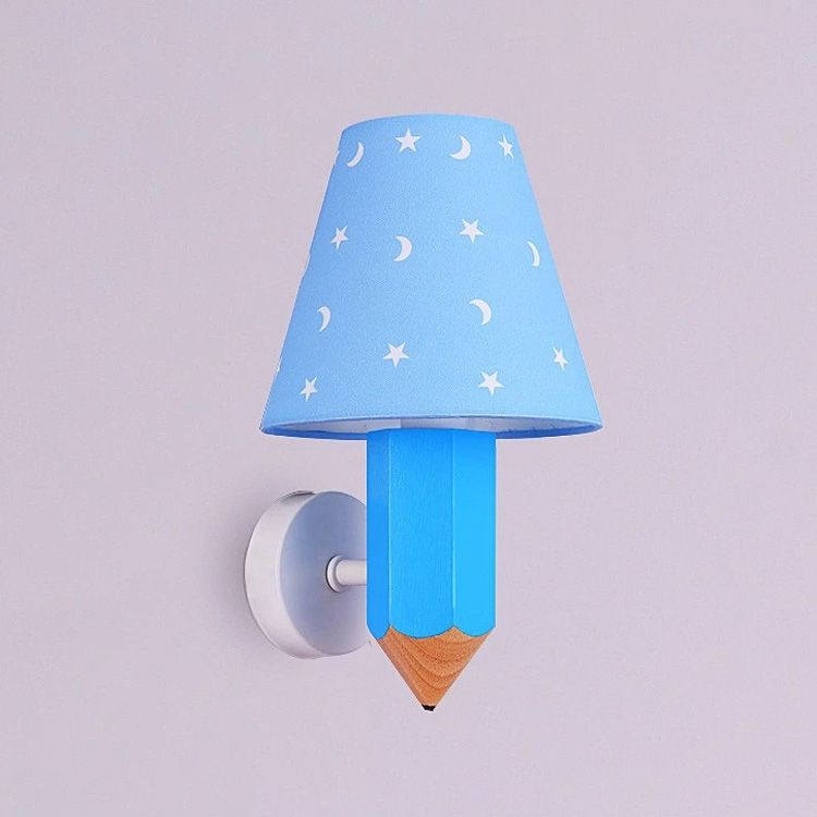Geométrique Shade 1-Light Murce Sconce Kids Style Fabric Mur Moup Lightture en bleu