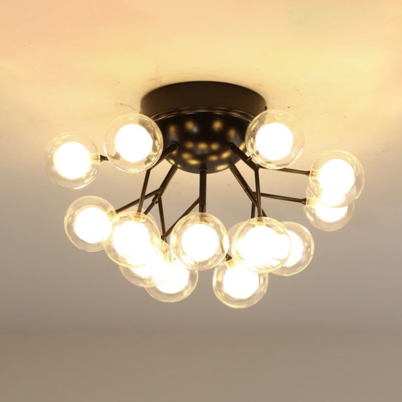 Simplistic Tree Branch LED Semi Flush Mount Metallic Living Room Close To Ceiling Chandelier in Black