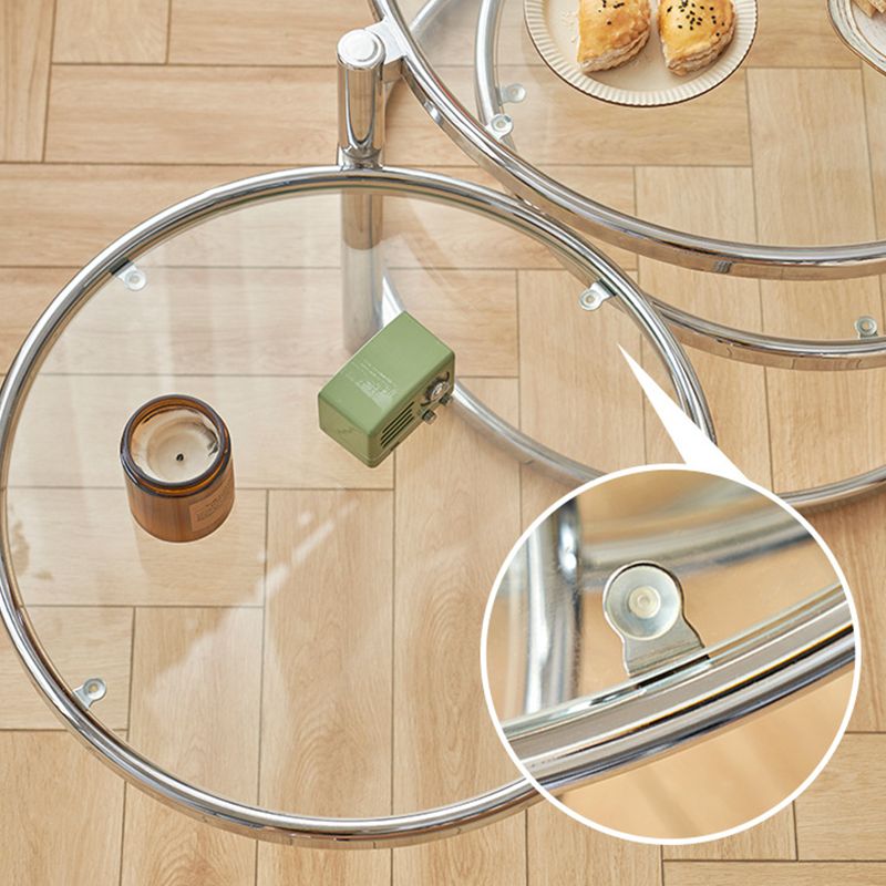 Extendable Coffee Table with Glass Round Top and Stainless Steel Base