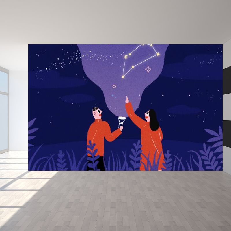 Modern Starry Night Scene Mural Wallpaper Purple Astronomical Landscape Wall Covering