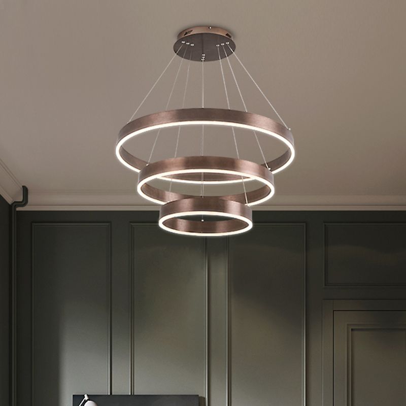Sala de estar circular LED Candelier Metal 3 cabezas Minimalista de suspensión Luz de colgante en café/oro