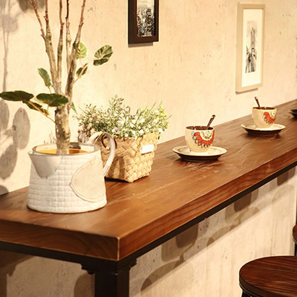 Natural Wood Top Bar Table Rectangle Industrial Footrest Indoor Bar Dining Table
