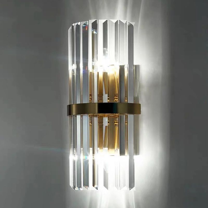 Gold Cylindrical Wall Lamp in Modern Luxury Style Carbon Steel Wall Sconce with Crystal Shade