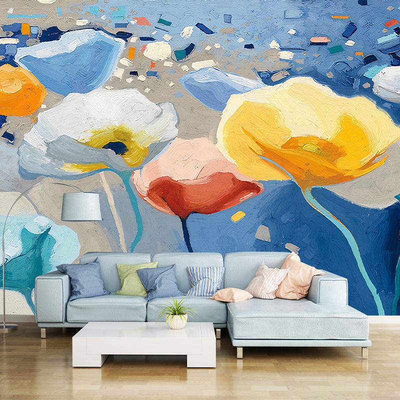 Illustratie op volledige grootte Eenvoudige muurschildering voor slaapkamer met aquarellen van bloemontwerp in neutrale kleur