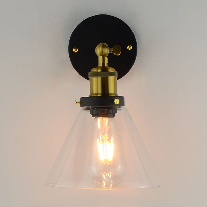 Industrielle vintage geometrische Wandlampe Schmiedeeisen -einzelnes Wandlicht mit klarem Glasschatten
