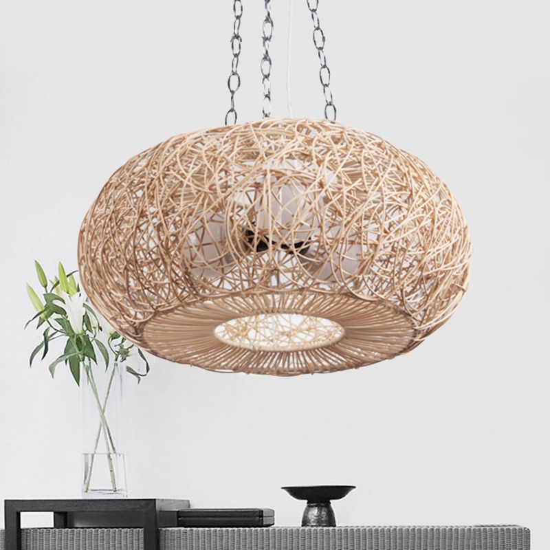 Lantaarn kroonluchter verlichting Japanse bamboe 3 bollen beige hanger verlichtingsarmatuur