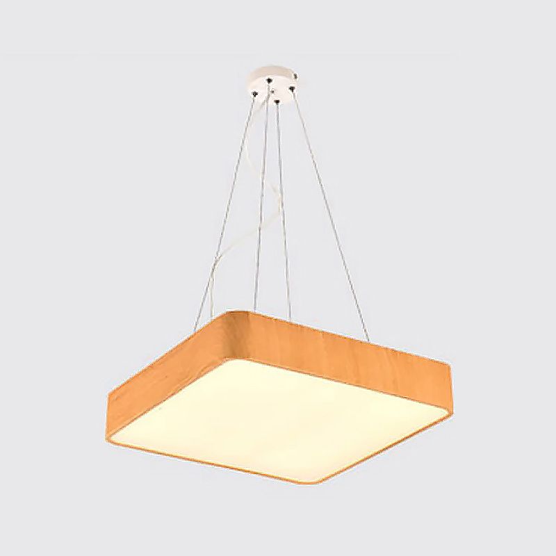 12"/16"/19.5" Wide Wooden Square Suspension Lighting Modern Led Beige Hanging Pendant Lamp Kit in White/Warm/Natural Light