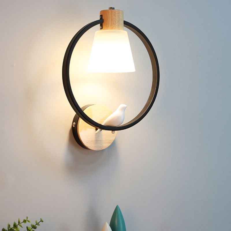 Modern Kids Wall Sconce Geometric Shape Metal Wall Light with Glass Shade for Bedroom