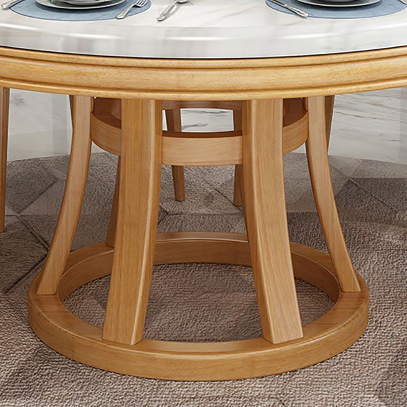Stone and Solid Wood Dining Table with Pedestal Base Modern Dining Site Table
