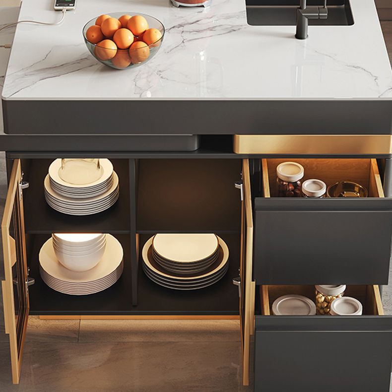 Modern Rectangle Dining Table Sintered Stone Dinner Table with Acrylic Base