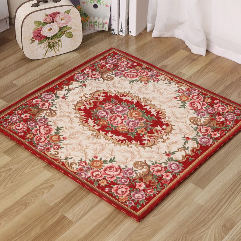 Moroccan Living Room Rug in Ivory Floral Motif  Pattern Carpet Acrylic Anti-Slip Machine Washable Area Rug