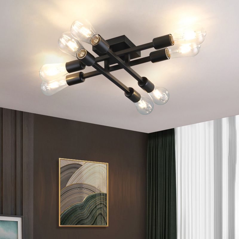 Industrial Linear Semi Mount Lighting Metal Ceiling Mount Light Fixture