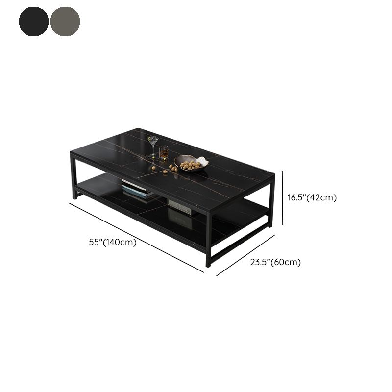 Modern Simple 1 Single Cocktail Table Rectangular Frame Coffee Table with Storage Shelf