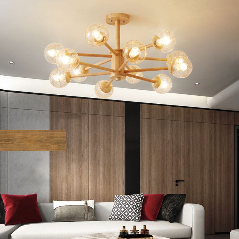 Bolas Luz de colgante de lámpara Estilo minimalista Luz de techo de sala de estar de madera