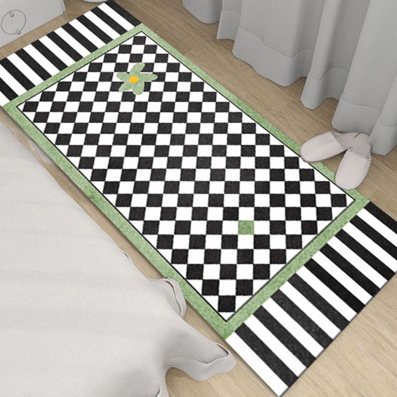 White Modern Rug Polyester Grid Pattern Rug Washable Rug for Home Decor